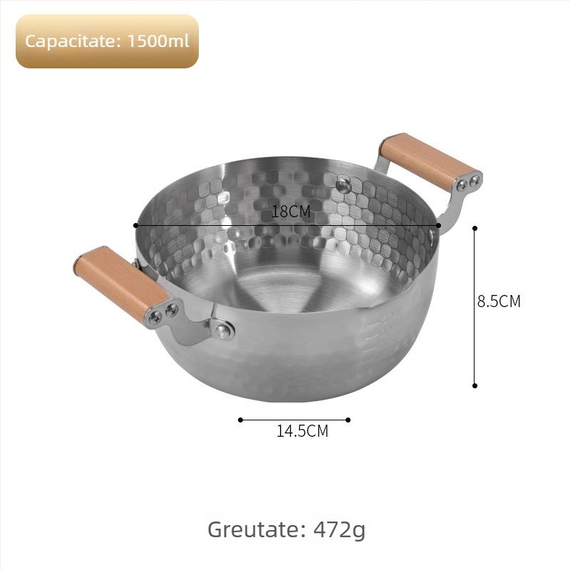 Vas de supă în stil coreean, din oțel inoxidabil 304, cu două mânere și textură ciocanată, potrivit pentru plite cu gaz și inducție, oală pentru noodles, supă și ramen.