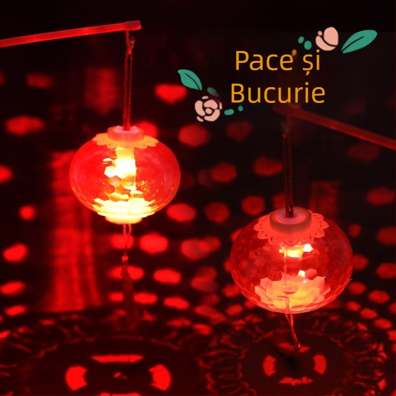 Fanar LED roșu cu proiecție cristalină pentru copii – jucărie decorativă purtabilă pentru festivalul felinarelor