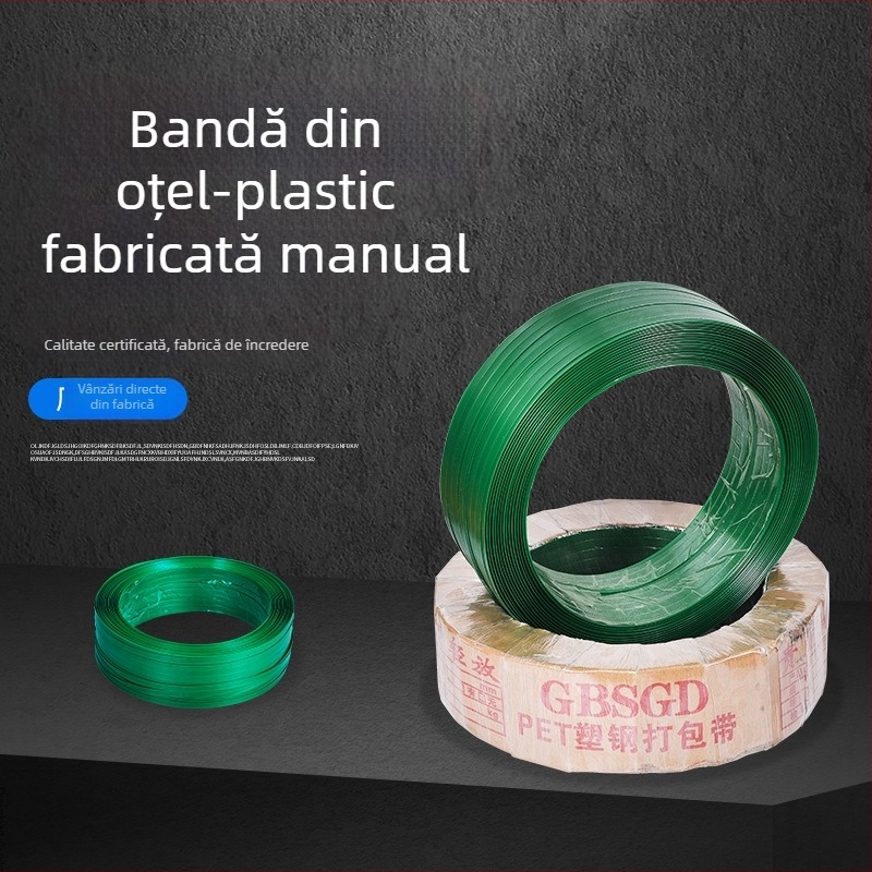 Bandă de legare din PET cu oțel plastic 1608, verde, lățime 16 mm, grosime 0,8 mm, fabricată la comandă, manuală, 20 kg