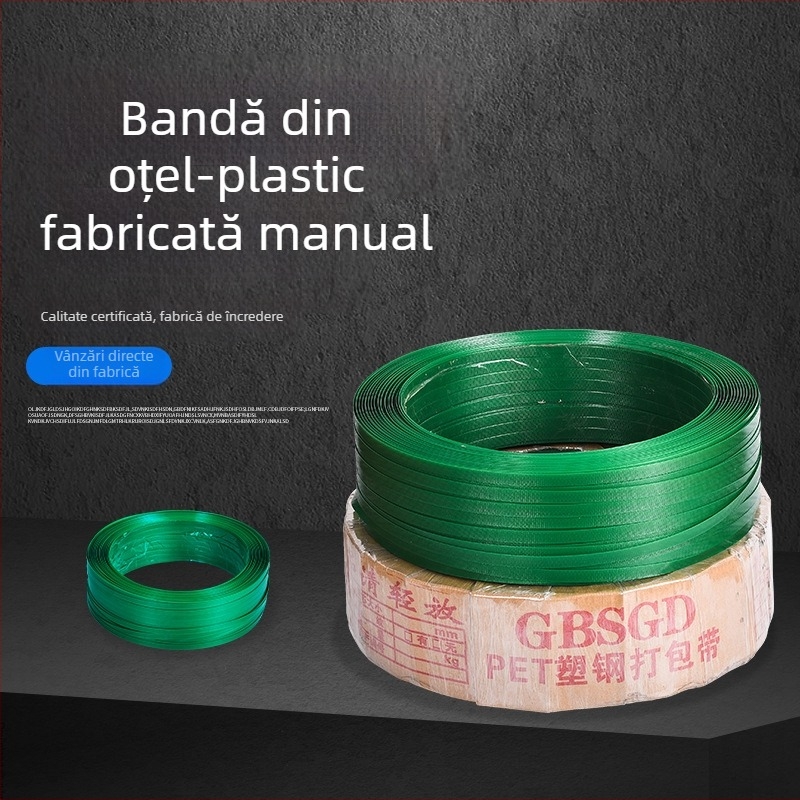 Bandă de legare din PET cu oțel plastic 1608, verde, lățime 16 mm, grosime 0,8 mm, fabricată la comandă, manuală, 20 kg