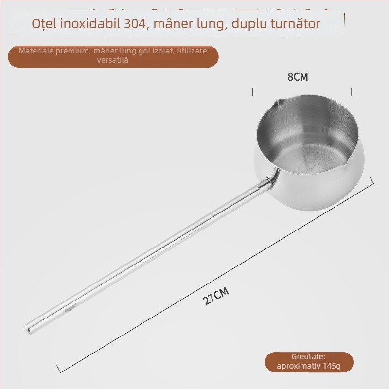 Recipient mic din oțel inoxidabil 304 pentru ulei, cu mâner din lemn, tigaie mini groasă pentru condimentare, fără acoperire