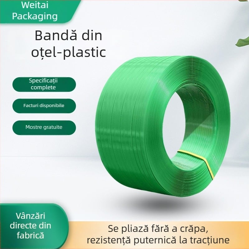 Curea din plastic PET pentru ambalare, lățime 16 mm, grosime 0,8 mm, verde, manuală
