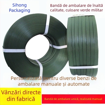 Bandă de împachetat verde în nuanță militară, PVC rezistent, 15 mm x 18 m, sigilare cutii