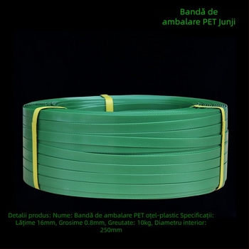 Bandă PET pentru ambalare, verde, clasă industrială, 0,9 mm, rezistență la tracțiune 420 kg, pentru utilizare manuală și mecanică