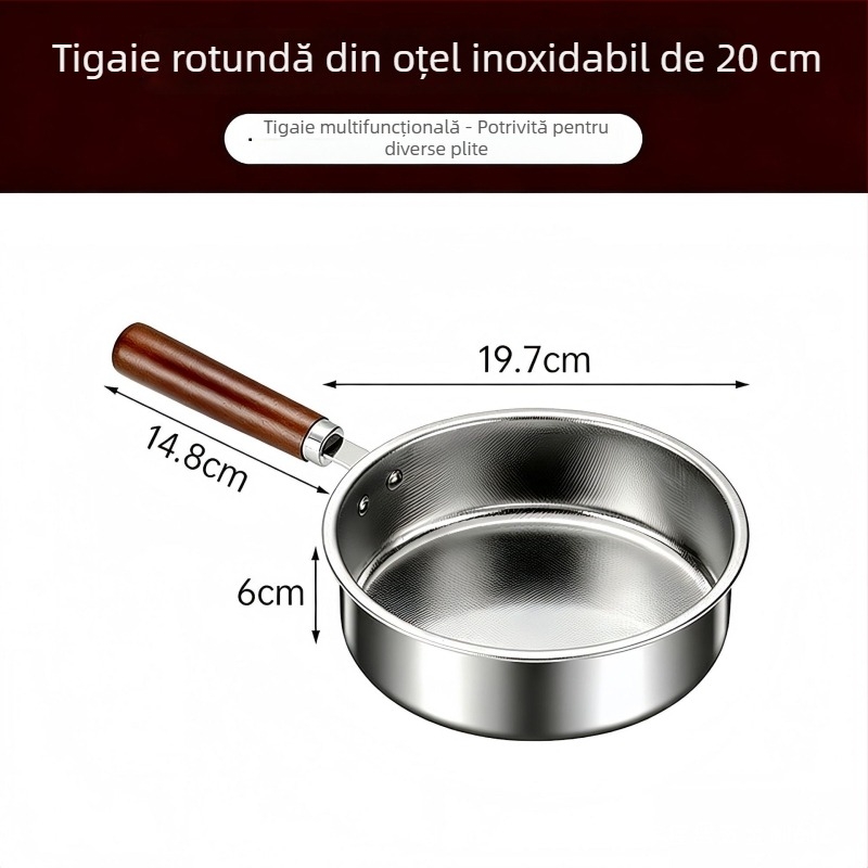 Set de tigăni din oțel inoxidabil 304, fără strat, antiaderent, cu mâner din lemn, protecție împotriva arderii, tigăni pătrate pentru ouă, care pot fi stivuite