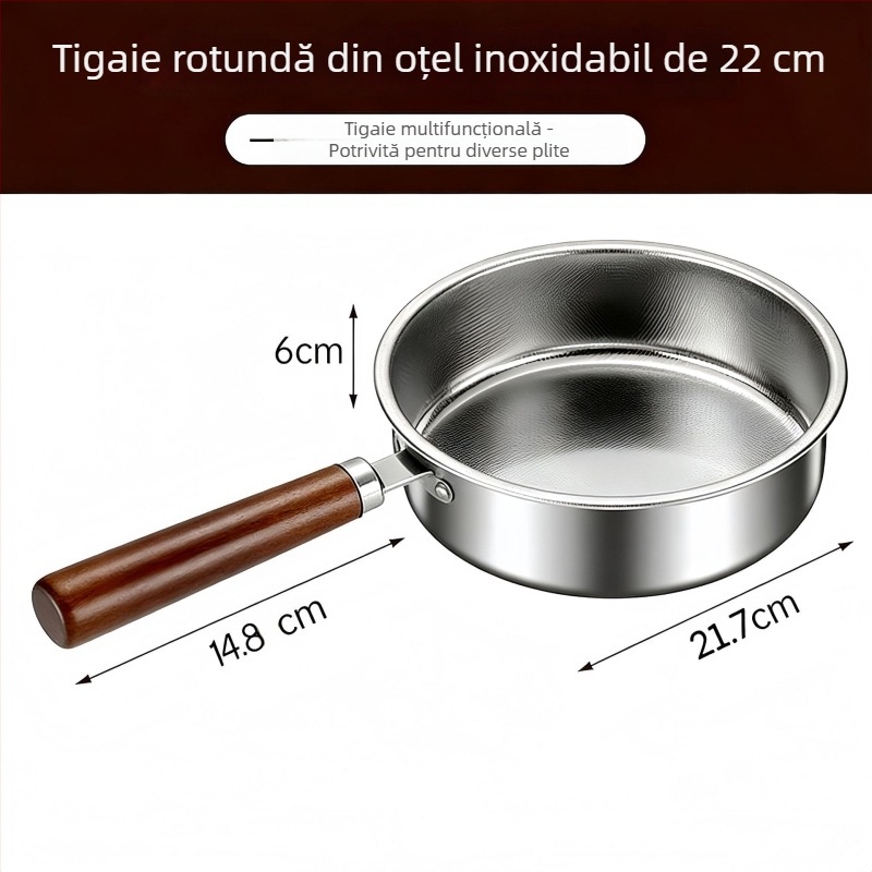 Set de tigăni din oțel inoxidabil 304, fără strat, antiaderent, cu mâner din lemn, protecție împotriva arderii, tigăni pătrate pentru ouă, care pot fi stivuite