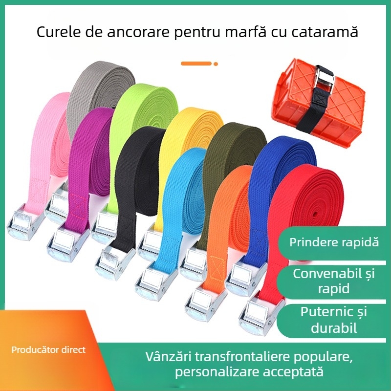 Curea de încărcare cu cataramă din aliaj de zinc și bandă textilă, 3 m lungime, 2,5 cm lățime, pentru bagaje și echipament de camping