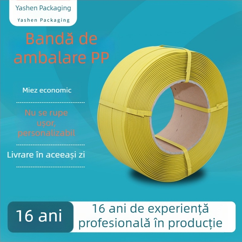Bandă de ambalare din polipropilenă PP, cu nucleu galben, semi-plastic, tip economic