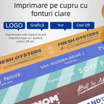 Bandă de ambalare cu logo și cod QR, transparentă din BOPP, 50 mm x 100 m, grosime 52 μm