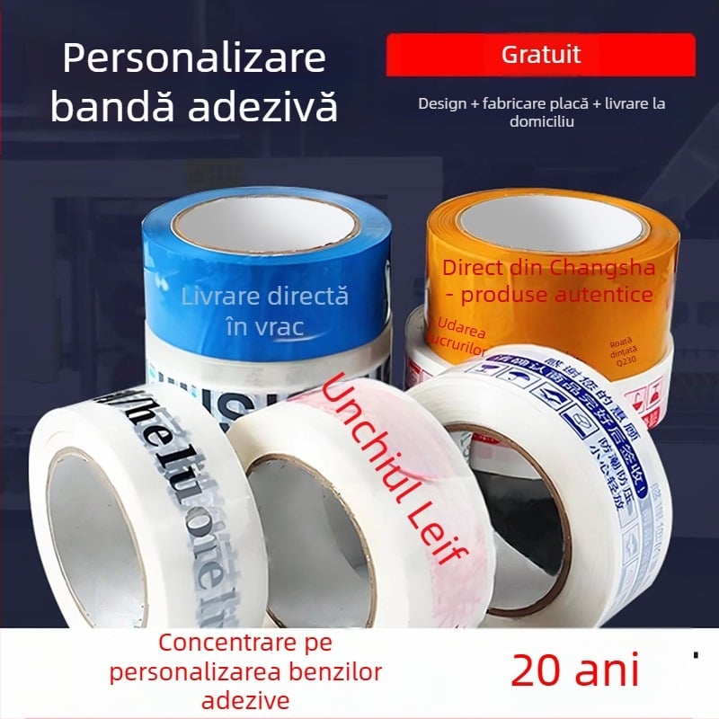 Bandă de ambalare cu logo și cod QR, transparentă din BOPP, 50 mm x 100 m, grosime 52 μm