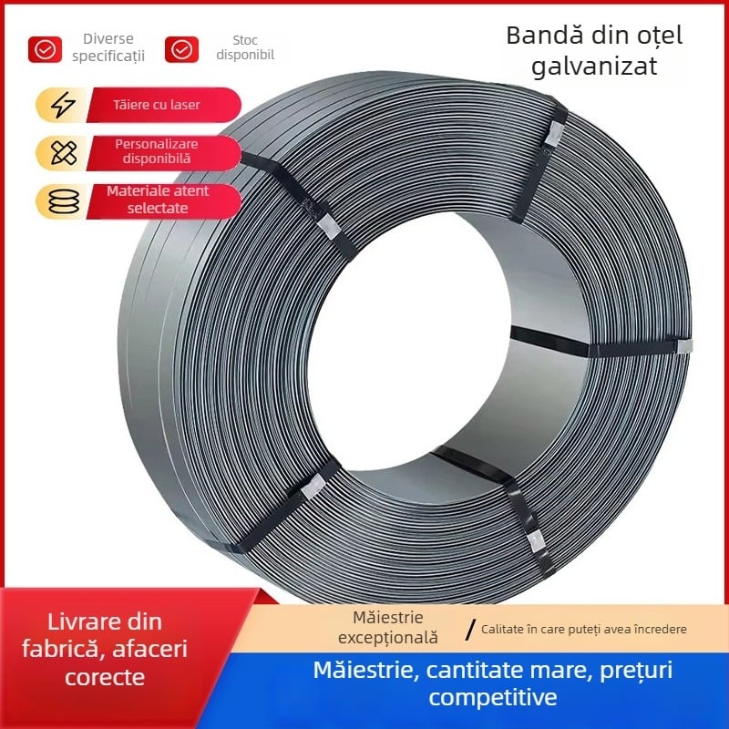 Bandă de ambalare din oțel zincat, galvanizată la cald, rezistentă la coroziune, lățime 16–32 mm