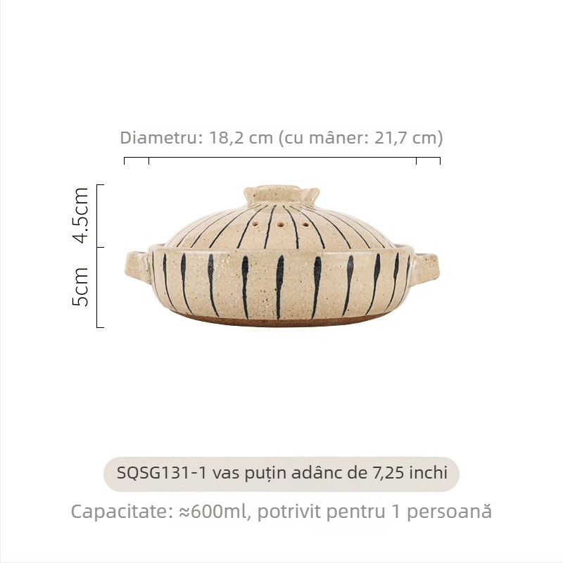 Caserolă ceramică pictată manual, stil japonez, rezistentă la temperaturi înalte, pentru aragazul cu gaz, capacitate 2,1–3 L, pentru supe și orez