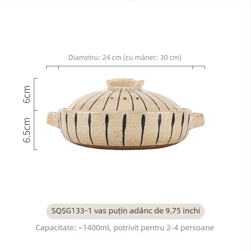Caserolă ceramică pictată manual, stil japonez, rezistentă la temperaturi înalte, pentru aragazul cu gaz, capacitate 2,1–3 L, pentru supe și orez