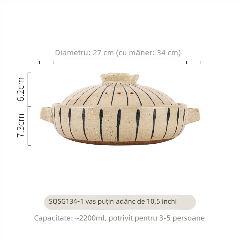 Caserolă ceramică pictată manual, stil japonez, rezistentă la temperaturi înalte, pentru aragazul cu gaz, capacitate 2,1–3 L, pentru supe și orez