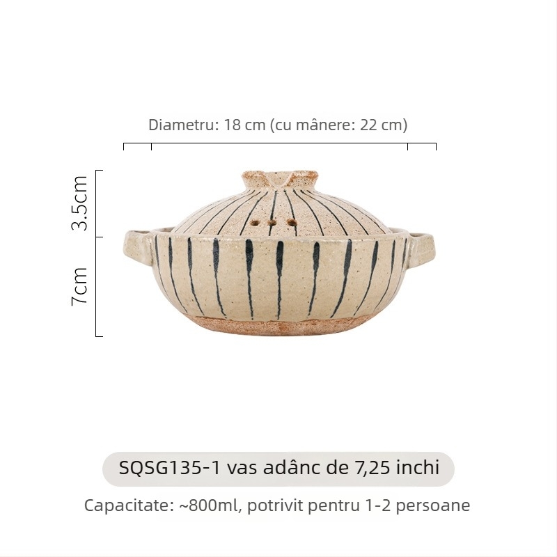 Caserolă ceramică pictată manual, stil japonez, rezistentă la temperaturi înalte, pentru aragazul cu gaz, capacitate 2,1–3 L, pentru supe și orez
