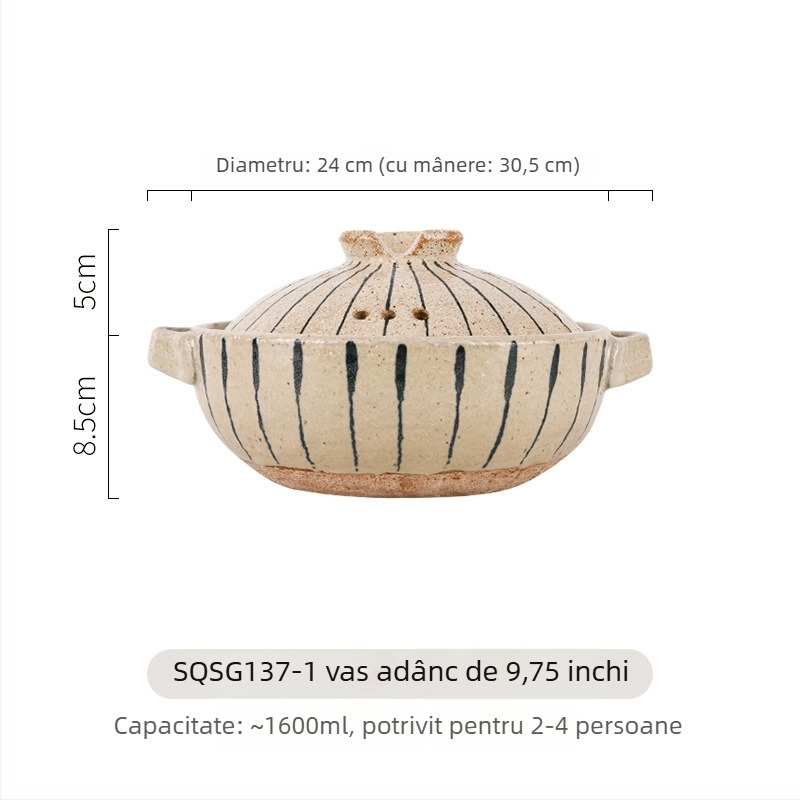 Caserolă ceramică pictată manual, stil japonez, rezistentă la temperaturi înalte, pentru aragazul cu gaz, capacitate 2,1–3 L, pentru supe și orez