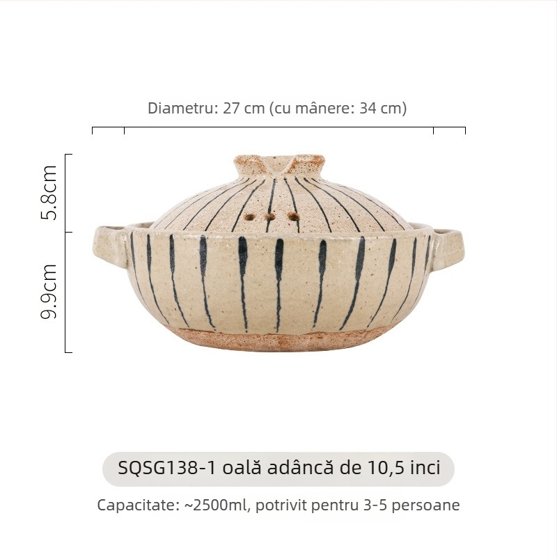 Caserolă ceramică pictată manual, stil japonez, rezistentă la temperaturi înalte, pentru aragazul cu gaz, capacitate 2,1–3 L, pentru supe și orez