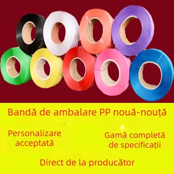 Bandă PP pentru ambalare, albă, 5 mm lățime, 0,6 mm grosime, adeziv topit la cald, clasă industrială