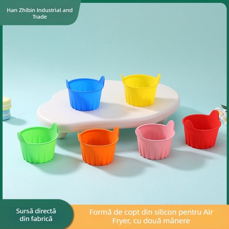 Cupe de brioșe din silicon cu mâner pentru air fryer, forme rotunde de copt îngroșate