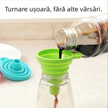 Pâlnie pliabilă din silicon, de calitate alimentară, mini pentru bucătărie, pentru distribuția uleiului și a lichidelor, cu dimensiuni variate și utilizare multiplă