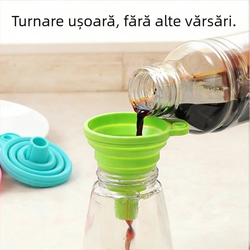 Pâlnie pliabilă din silicon, de calitate alimentară, mini pentru bucătărie, pentru distribuția uleiului și a lichidelor, cu dimensiuni variate și utilizare multiplă