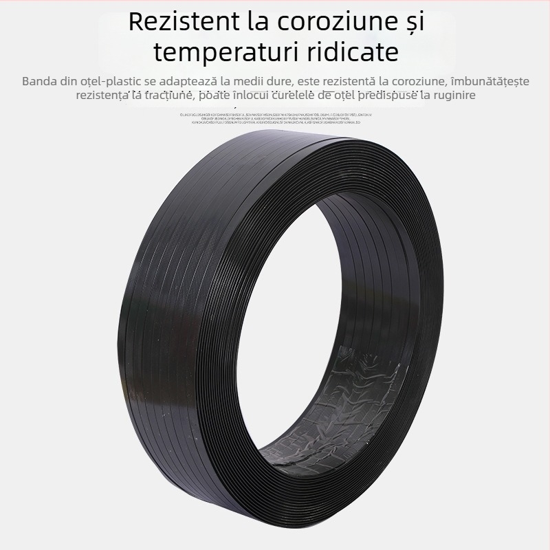 Bandă de ambalare neagră din plastic-otel, țesută, cu lipire termică