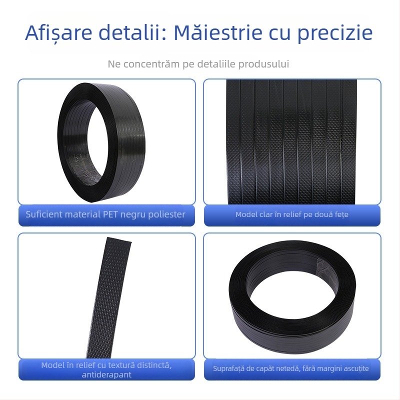 Bandă de ambalare neagră din plastic-otel, țesută, cu lipire termică