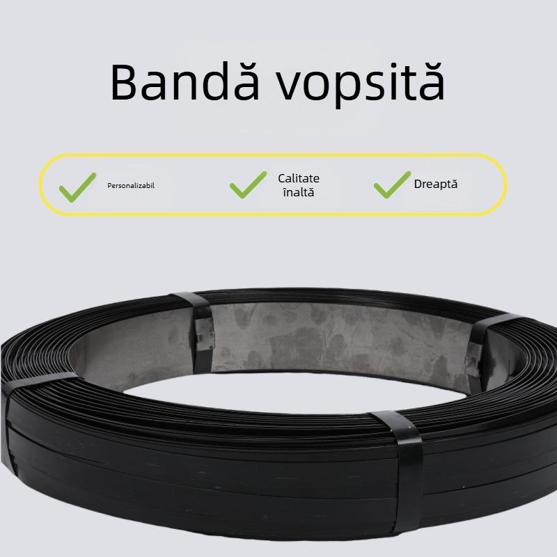 Bandă din oțel vopsit pentru ambalare, anticorozivă, finisaj negru, lățime 32 mm, rezistență înaltă 850 MPa