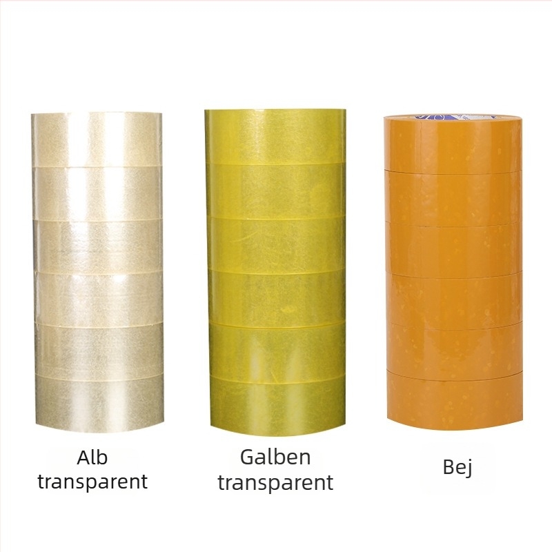 Bandă de ambalat bej transparentă, lățime 4,5 cm, lungime 100 m, BOPP, adeziv puternic pentru sigilarea coletelor