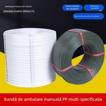 Bandă de ambalare manuală din PP, albă, verde și neagră, lățime 15 mm, grosime 1,6 mm, lungime 800 m, anti-derapantă, pentru ambalarea cartonelor și a cărților