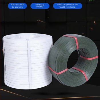 Bandă de ambalare manuală din PP, albă, verde și neagră, lățime 15 mm, grosime 1,6 mm, lungime 800 m, anti-derapantă, pentru ambalarea cartonelor și a cărților