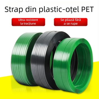 Bandă de legare PET, din plastic-otel, pentru ambalări grele, cu finisaj verde în relief, pentru paleți și cutii