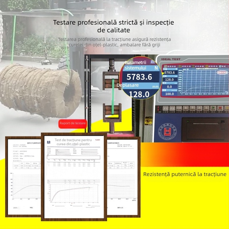 Curea PET pentru ambalare, lățime 12–25 mm, grosime 0.6–1.1 mm, verde sau negru, rolă de 20 kg