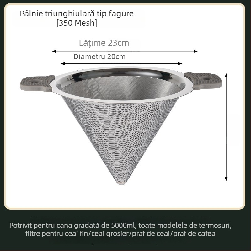 Filtru de ceai din oțel inoxidabil, mare, pentru ceai cu lapte și lapte de soia, conic, 304, mâner dublu