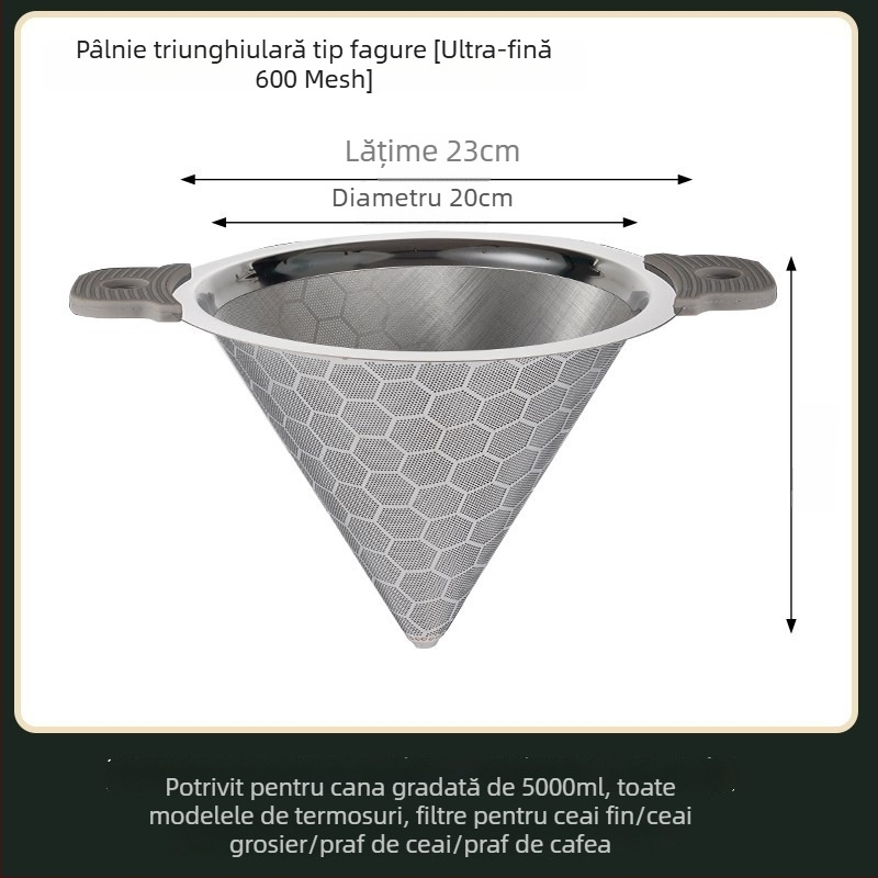 Filtru de ceai din oțel inoxidabil, mare, pentru ceai cu lapte și lapte de soia, conic, 304, mâner dublu