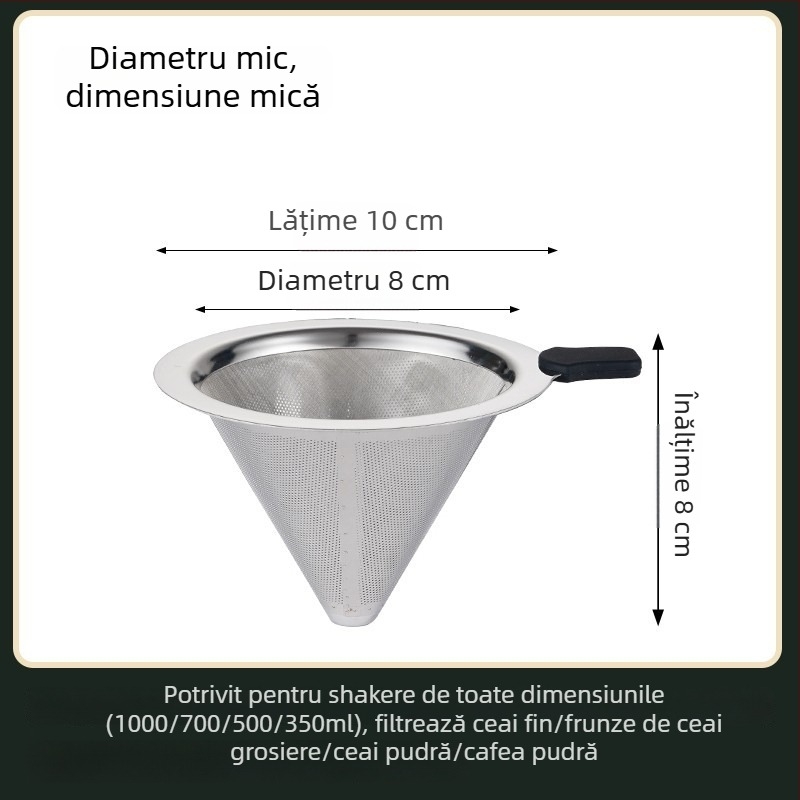 Filtru de ceai din oțel inoxidabil, mare, pentru ceai cu lapte și lapte de soia, conic, 304, mâner dublu