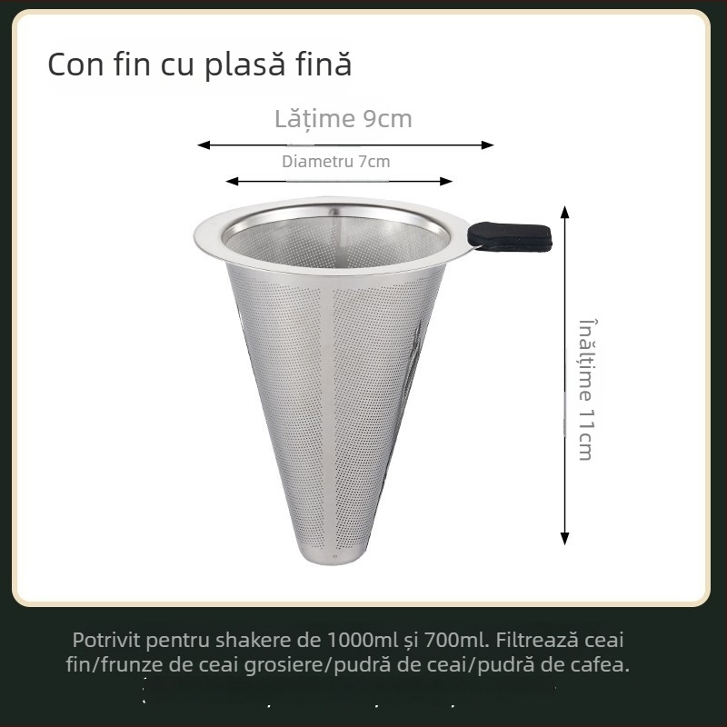 Filtru de ceai din oțel inoxidabil, mare, pentru ceai cu lapte și lapte de soia, conic, 304, mâner dublu