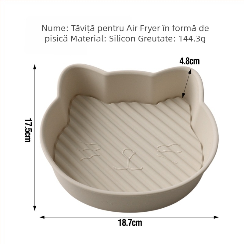 Accesorii pentru friteuza cu aer: tavă de copt din silicon, formă de tort din silicon în formă de pisică, recipient de depozitare multifuncțional cu capac