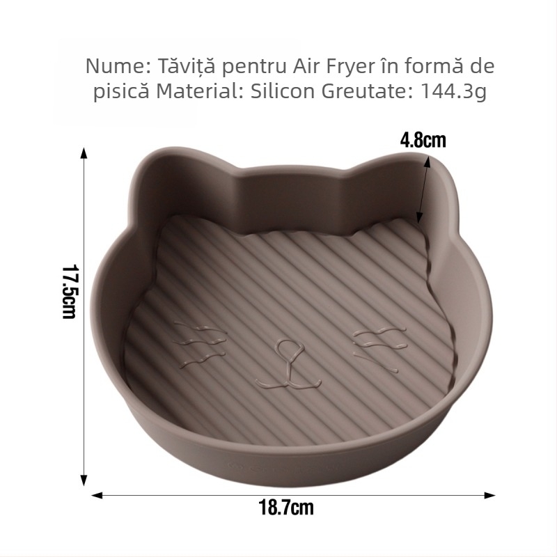 Accesorii pentru friteuza cu aer: tavă de copt din silicon, formă de tort din silicon în formă de pisică, recipient de depozitare multifuncțional cu capac