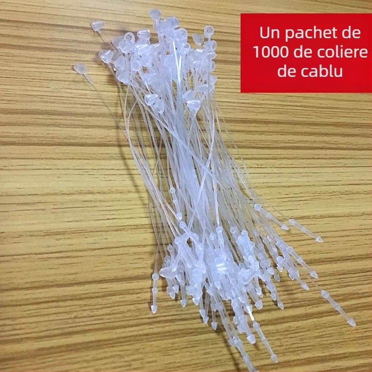 Pachet cu aproximativ 1000 legături pentru cabluri din plastic alb, lungime 9 cm