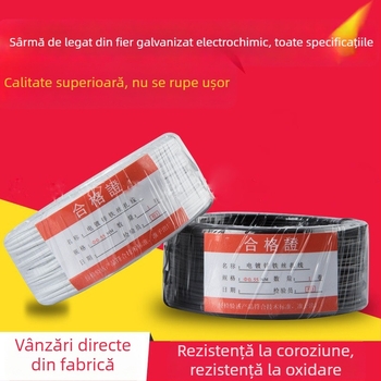 Sârmă din oțel galvanizat cu înveliș PVC, legături pentru cabluri, dimensiuni 0,45–1,5 mm, negru sau alb
