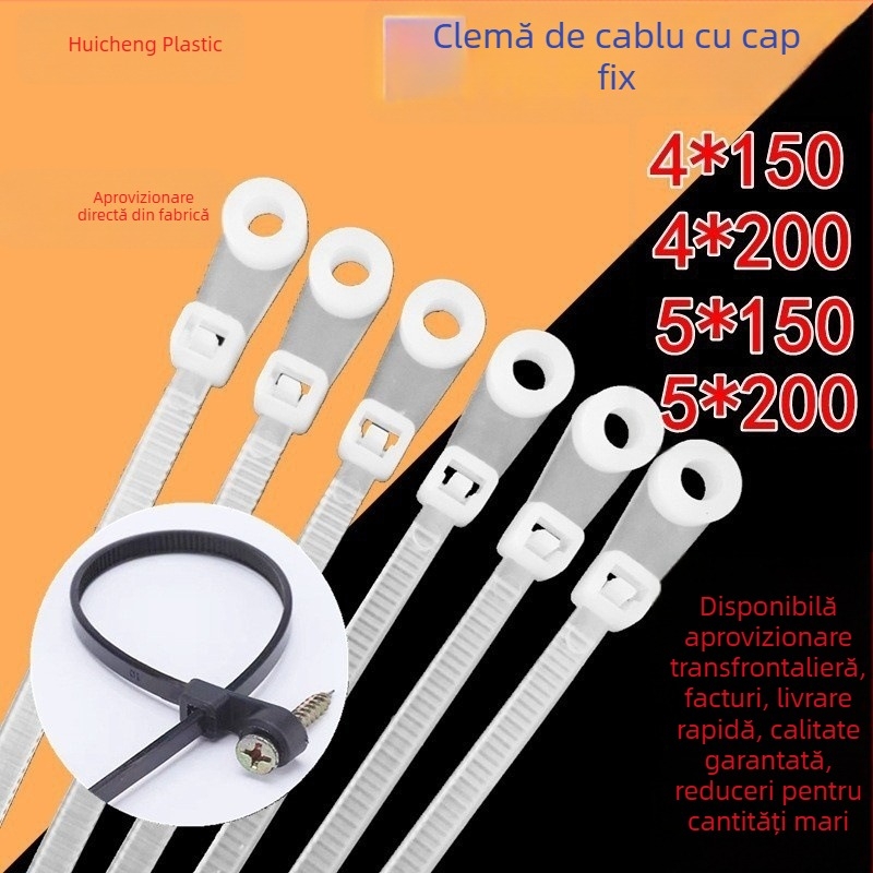 Legături pentru cabluri cu cap fix, cu găuri pentru șuruburi și găuri rotunde, dimensiuni 4x150 și 5x200, auto-blocante