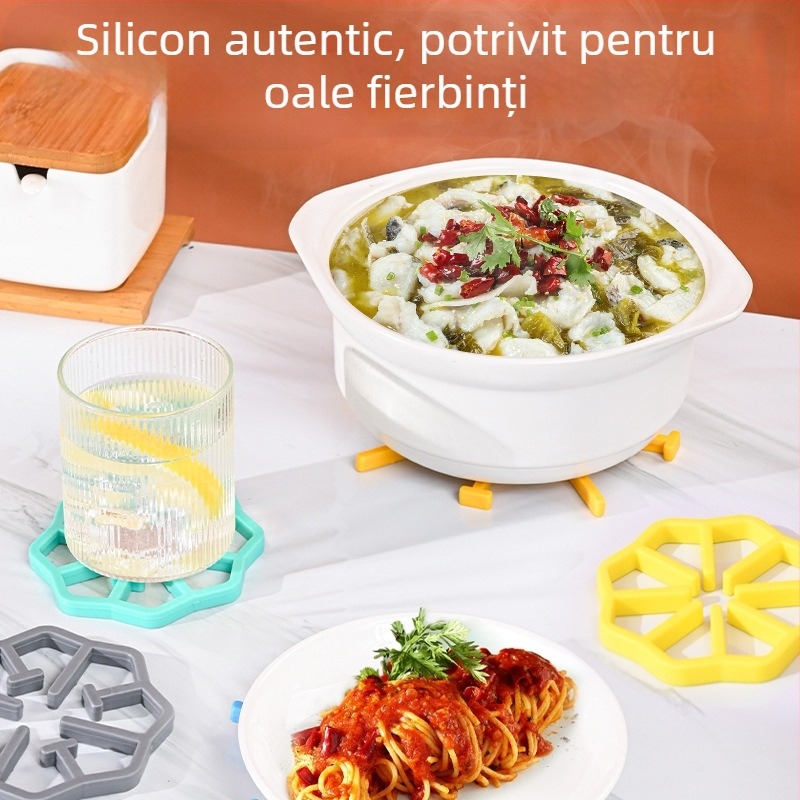 Suporturi din silicon pentru farfurii și pahare, pliabile, anti-derapare, izolație termică, rezistente la temperaturi înalte, rotunde