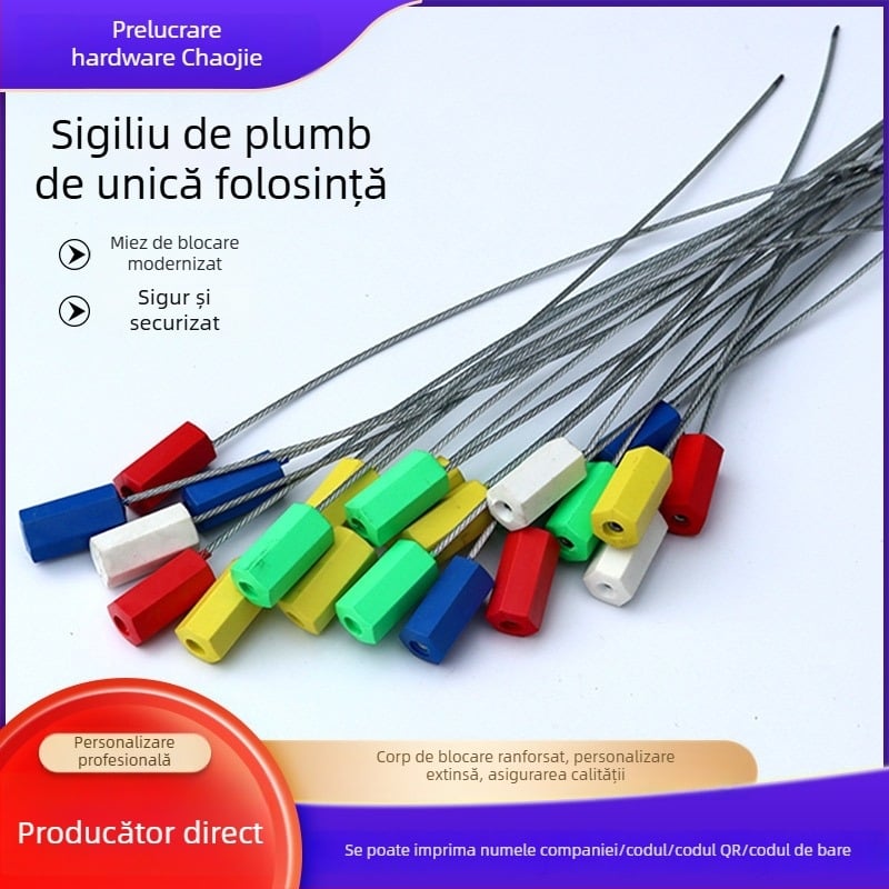 Sigiliu din sârmă de oțel, de unică folosință, cu mecanism de etanșare pentru containere logistice și camioane-cisternă