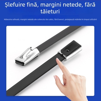 Curele pentru cabluri din oțel inoxidabil cu acoperire prin pulverizare, de calitate marină, negre, autoîncuietoare, curele metalice pentru cabluri, lățime 4,6 mm