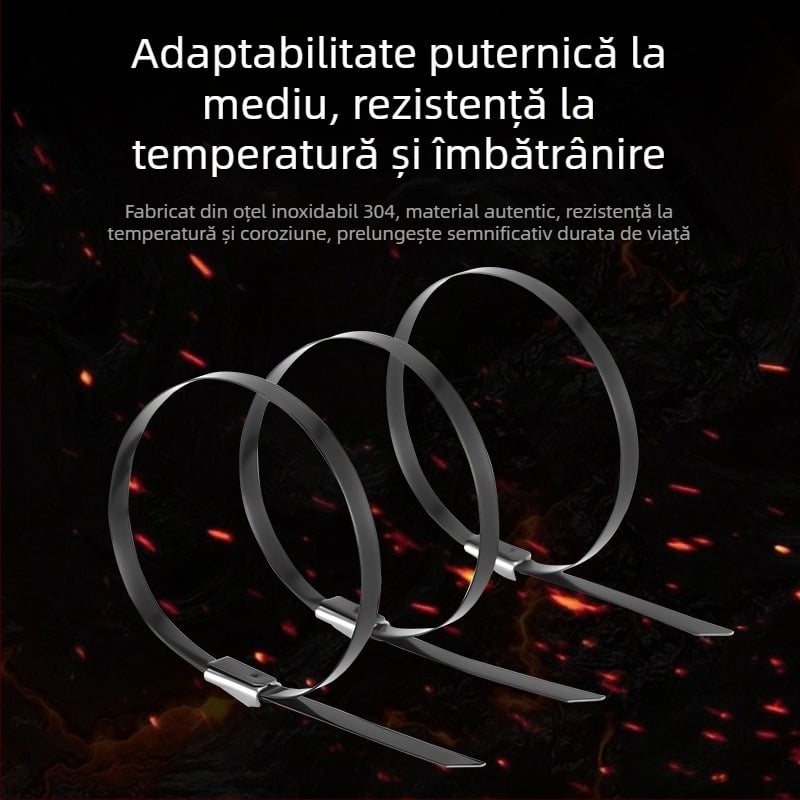 Curele pentru cabluri din oțel inoxidabil cu acoperire prin pulverizare, de calitate marină, negre, autoîncuietoare, curele metalice pentru cabluri, lățime 4,6 mm