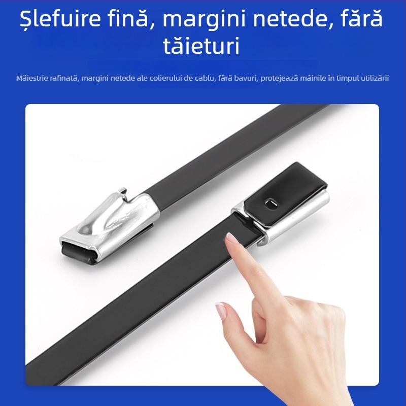 Curele pentru cabluri din oțel inoxidabil cu acoperire prin pulverizare, de calitate marină, negre, autoîncuietoare, curele metalice pentru cabluri, lățime 4,6 mm
