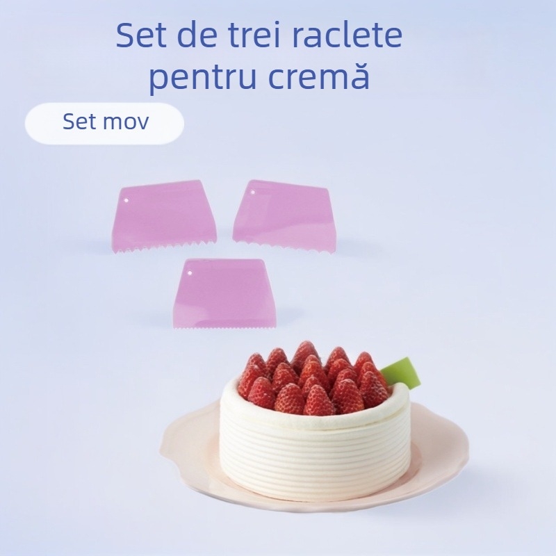 Set din plastic, trei piese, cu dinți trapezoidali mici, mari și rotunzi, pentru cremă de tort – unealtă de decorare
