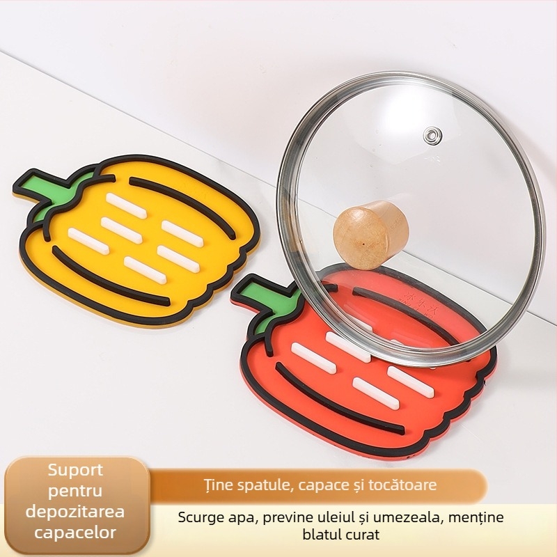 Covoraș de bucătărie multifuncțional pentru depozitarea capacelor, covoraș antiderapant pentru blat, izolație termică și drenaj, cu model floral