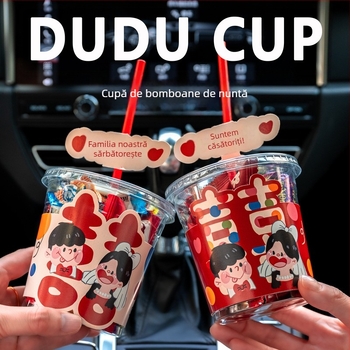 Cutie rotundă din plastic pentru bomboane de nuntă, design în formă de cană, elegantă, de înaltă clasă, cadou pentru invitați.